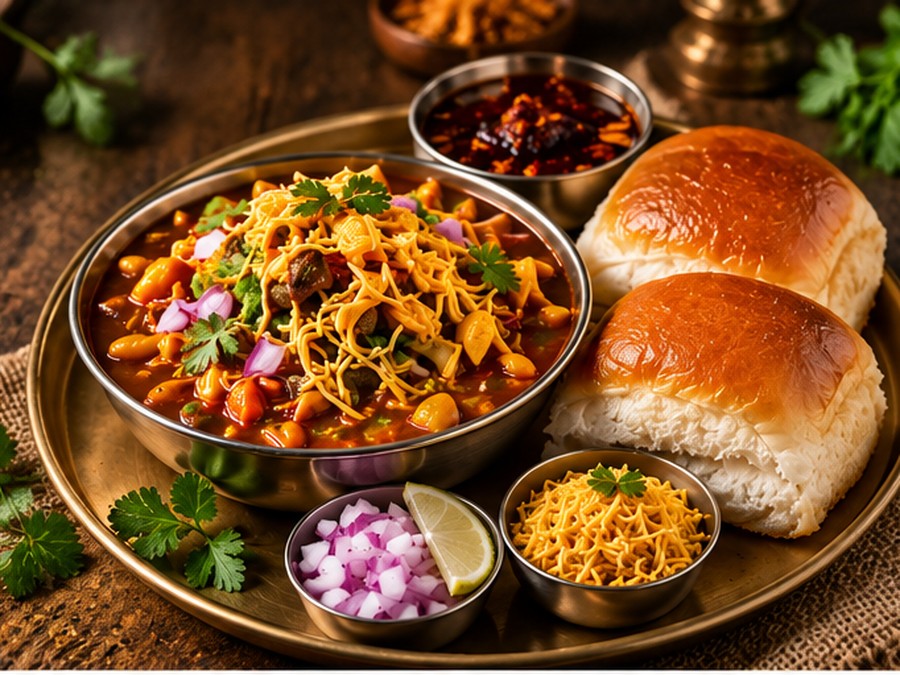 Misal Pav topped with farsan